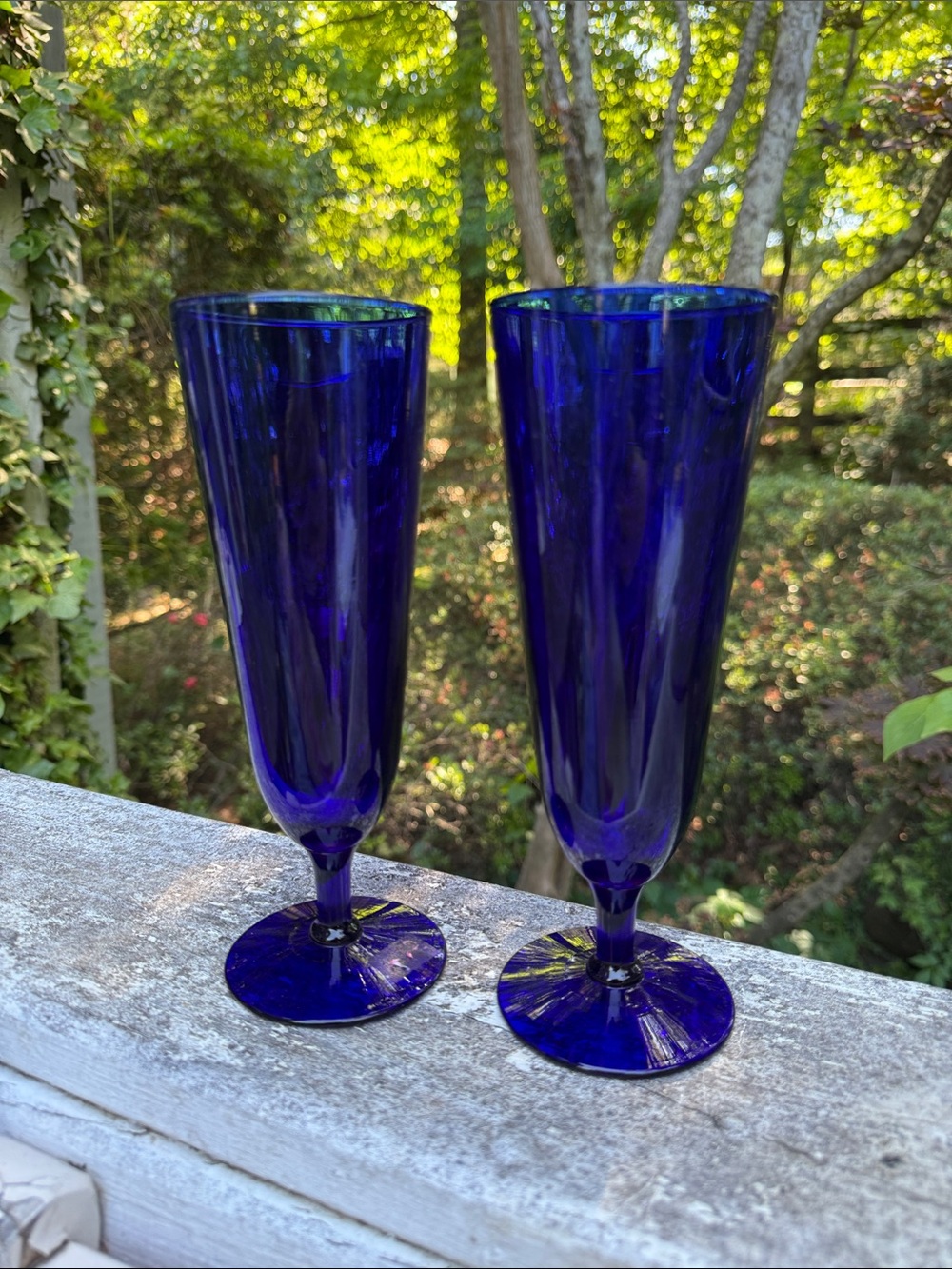 Cobalt Blue Glass Flute Pair - Elegant Drinkware
